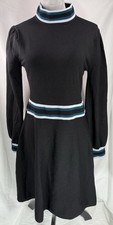 Vince Camuto black Mock-Neck Fit & Flare Dress striped size large stretchy