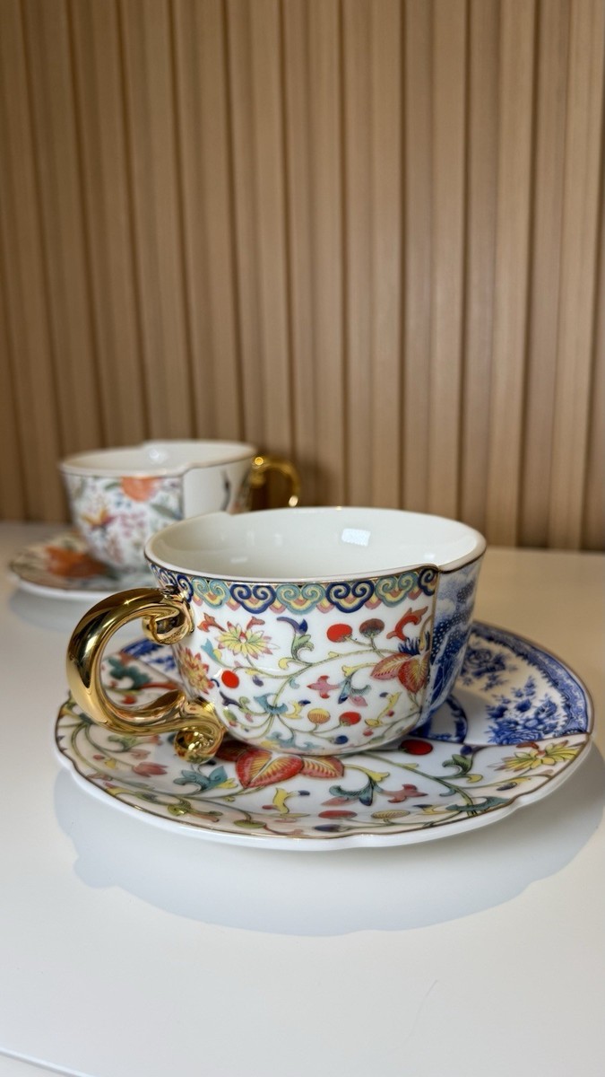 WOOCH Imperial Fusion Porcelain Tea Cup & Saucer Set (4 pcs