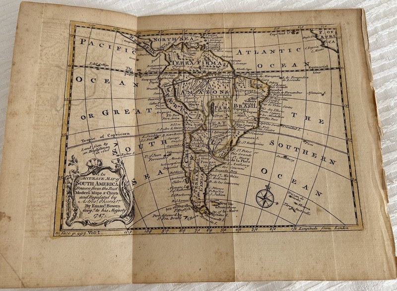 Bowen South America 1747 Map Original Color Outlines 