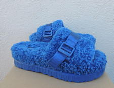 UGG CLASSIC BLUE FLUFFITA SHEEPSKIN FLUFF SLIDE PLATFORM SANDALS, US 12/ 43 NEW