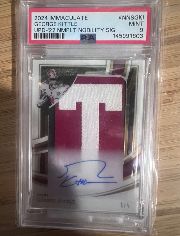 Panini 2024 Immaculate George Kittle 49ers PSA 9 Auto Patch #/8 NNGSKI