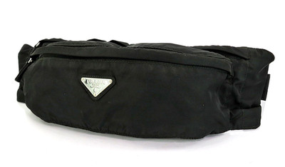 Authentische schwarze PRADA Nylon Gürteltasche Handtasche #61968