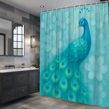 Elegant Peacock Shower Curtain with Floral Design in Blue and Green