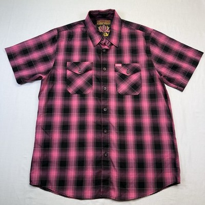 DIXXON Flannel Co The Strip Shirt Mens L Pink Black Plaid D-Lux Bamboo Button Up