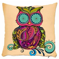 Boho Owl Tribal Pillow Cover Ethnic Tribal Design Boho Home Decor Cushion 16x16