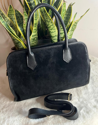 Ladies Bag Work Office Manager Genuine Leather Black Suede Hand/Shoulder Strap