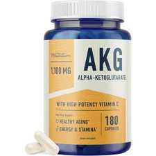 AKG Supplement | 1,100MG per Serving | 180 Capsules | Alpha Ketoglutarate with C