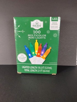 Holiday Time 100 Count Multicolor LED Mini Christmas Lights Green Wired New Box