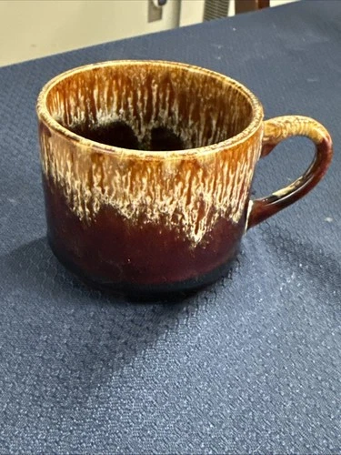 Vintage Hull Pottery Brown Drip Glaze Oven Proof Coffee Cup Mug 3.5"