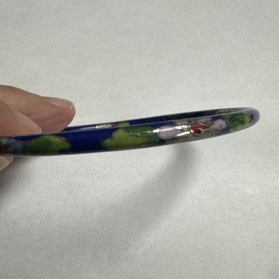 Vintage Cloisonné Blue Bangle Flower Bracelet Enameled Jewelry Gift Women's