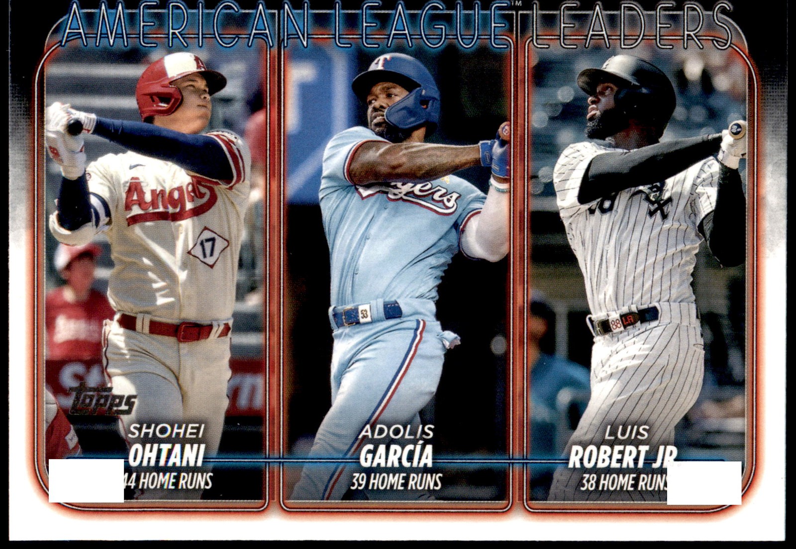 2024 Topps #179 AL Leaders Home Runs (Ohtani /García / Robert Jr.)