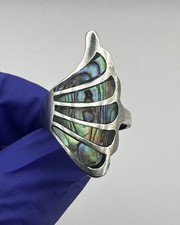 925 Sterling Silver Abalone Shell Fan Design Ring 6.3g Size 8  C155