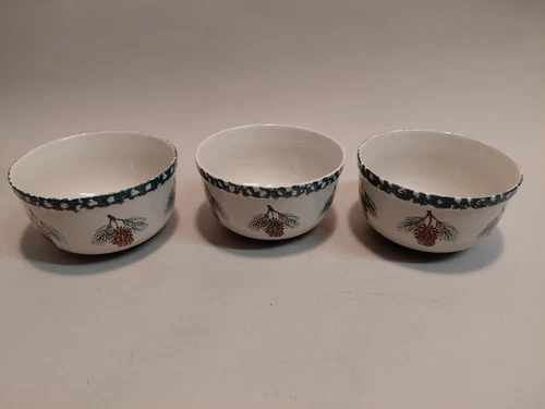 Set 3 TIENSHAN Folk Craft Pine Cone Soup Cereal Bowls 5 3/4" Sponge Ware Pottery