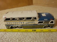 Vintage tin toy Greyhound Bus, Super Scenicruiser 4321 tour bus, friction drive