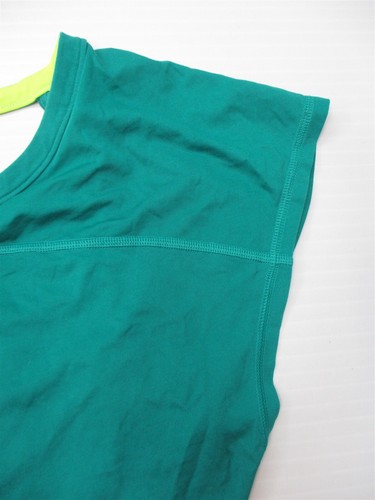 LUCY ACTIVEWEAR Women's Size S Layered Cutout Teal/Neon Yellow Cotton T-Shirt - Picture 3 of 7