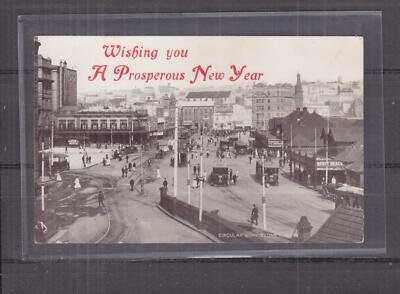 NEW SOUTH WALES, SYDNEY, CIRCULAR QUAY, TRAMS, c1910 New Year ppc., unused.