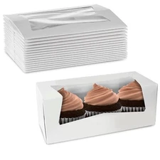 MT Products White Cupcake Boxes - 9" x 4" x 3.5" Bakery Boxes - Pack of 15