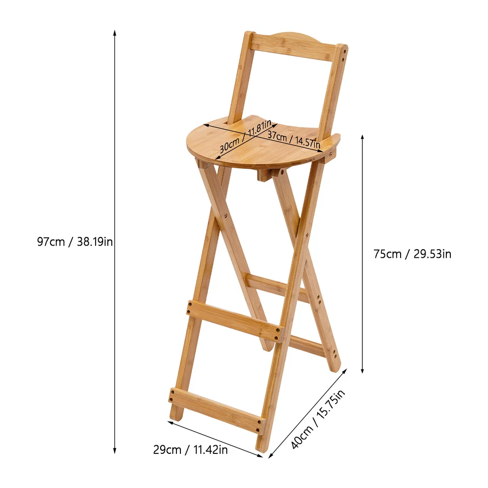 2*Bamboo Folding Bar Stools Kitchen Lightweight, Space-saving, Installation-free - Image 2 of 4
