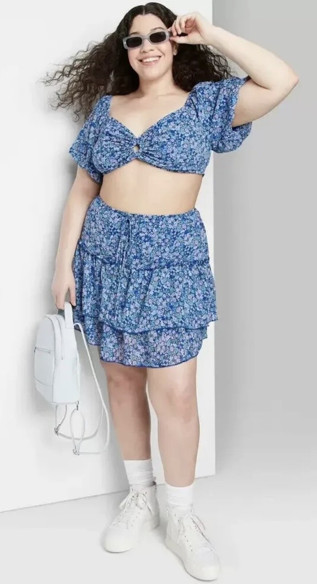 Women's Convertible Tiered Mini Skirt Or Wear As A top Blue