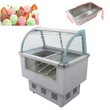 10 PAN Hard Ice Cream Showcase with LED Light Display Cabinet Freezer 220V 180W
