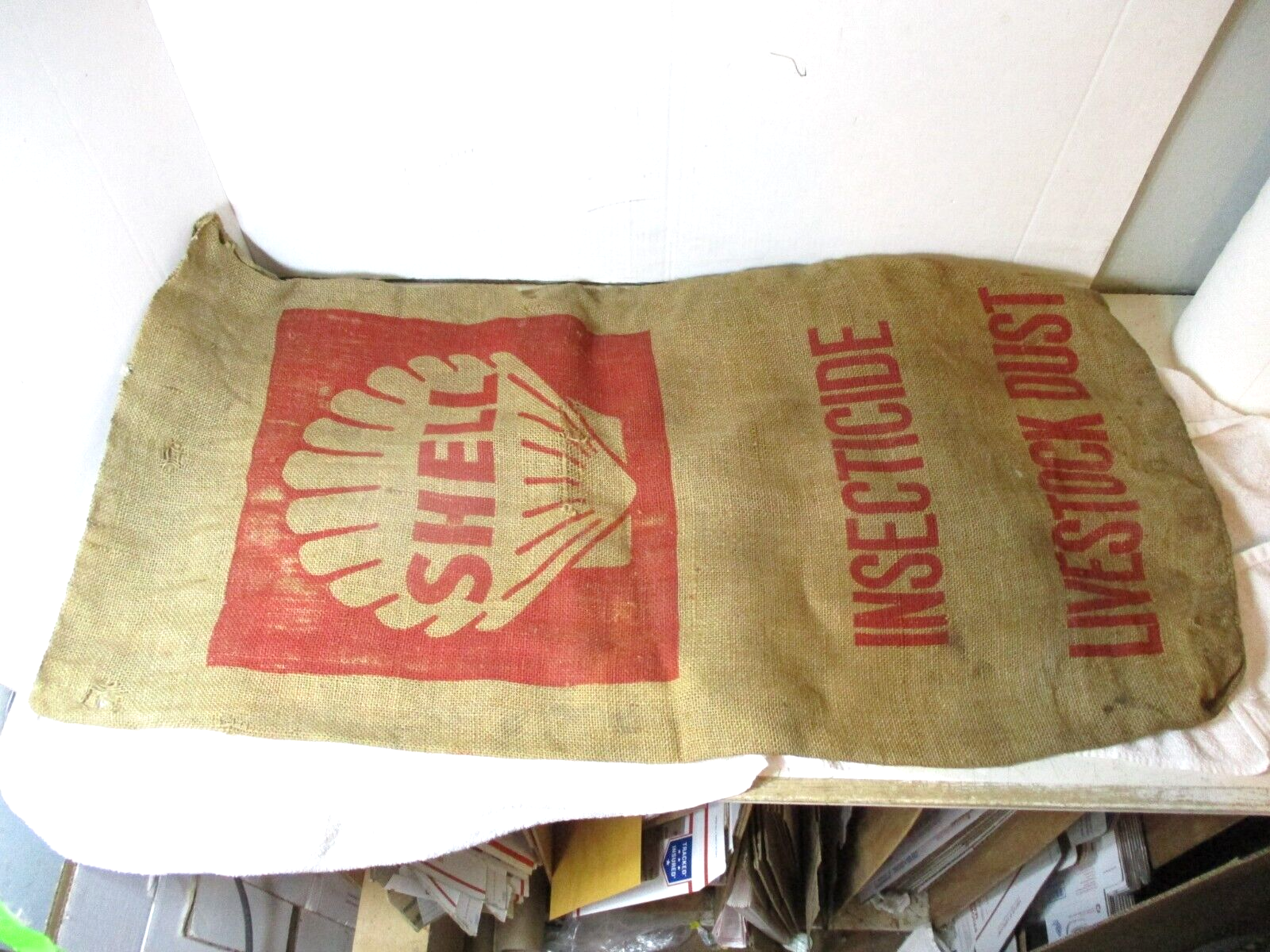 Shell Oil Company Burlap Bag Sign Insecticide Livestock Dust