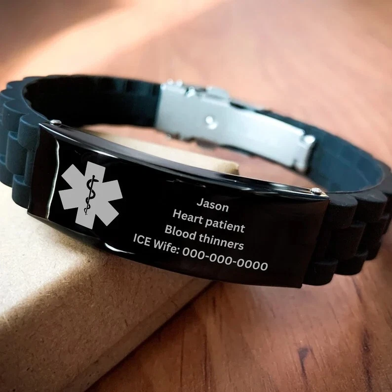 Pulsera de alerta médica personalizada, pulsera de identificación médica personalizada, etiqueta de identificación médica Foto 2 de 4