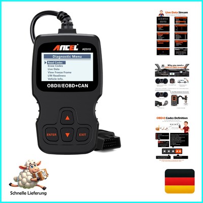 ANCEL Diagnosegerät Auto, Auslesegerät Auto OBD-II Diagnosewerkzeuge Motor Fe...