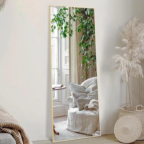 59X16" Gold Full-length Mirror Floor Mirror Wall Bedroom Mirror Stand Alloy Fram - Picture 1 of 8