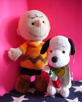 1950's style Peanuts SNOOPY plush & Charlie Brown in orange shirt