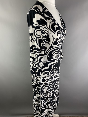 Marks and Spencer Size 10 Black White Monochrome 3/4 Sleeve Wrap Jersey Dress - Picture 4 of 12
