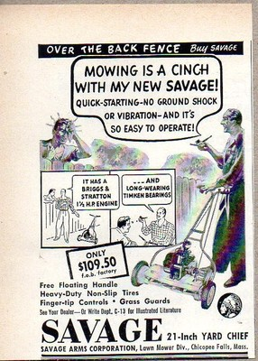 #ad 1950 Print Ad Savage Reel Lawn Mowers Briggs amp; Stratton Engine Chicopee FallsMA $8.90