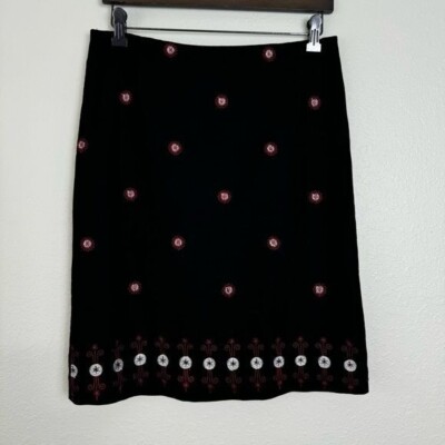 Oscar de la renta wool blend black embroidered pencil skirt 6P