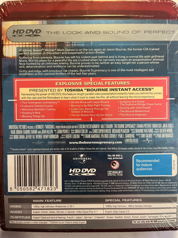 THE BOURNE SUPREMACY HD DVD 2004 BRAND NEW! **HD DVD Player Required** - Image 2 of 2