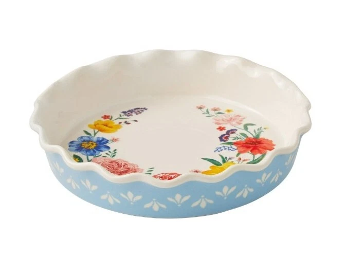 Pioneer Woman ~ BRILLIANT BLOOMS ~ 9" Stoneware ~ Pie Plate ~ Ruffled Edge