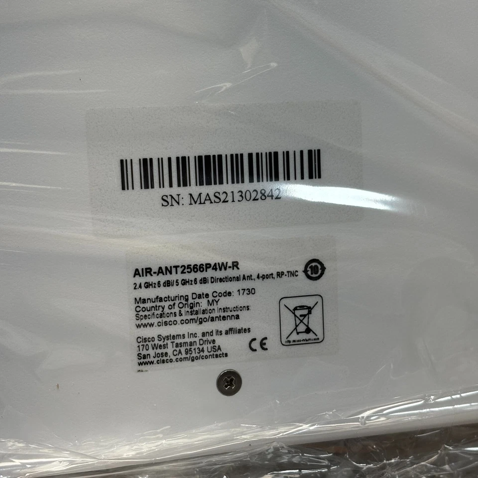 Cisco AIR-ANT2566P4W-R Dual-Band Directional Antenna 6 dBi 2.4/5 GHz 4-Port RP-T - Image 4 of 4