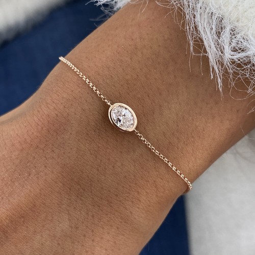 Oval Labcreated Diamond Chain Bracelet 0.52ct E/VS1 Solid 14K Rose Gold - Picture 3 of 7