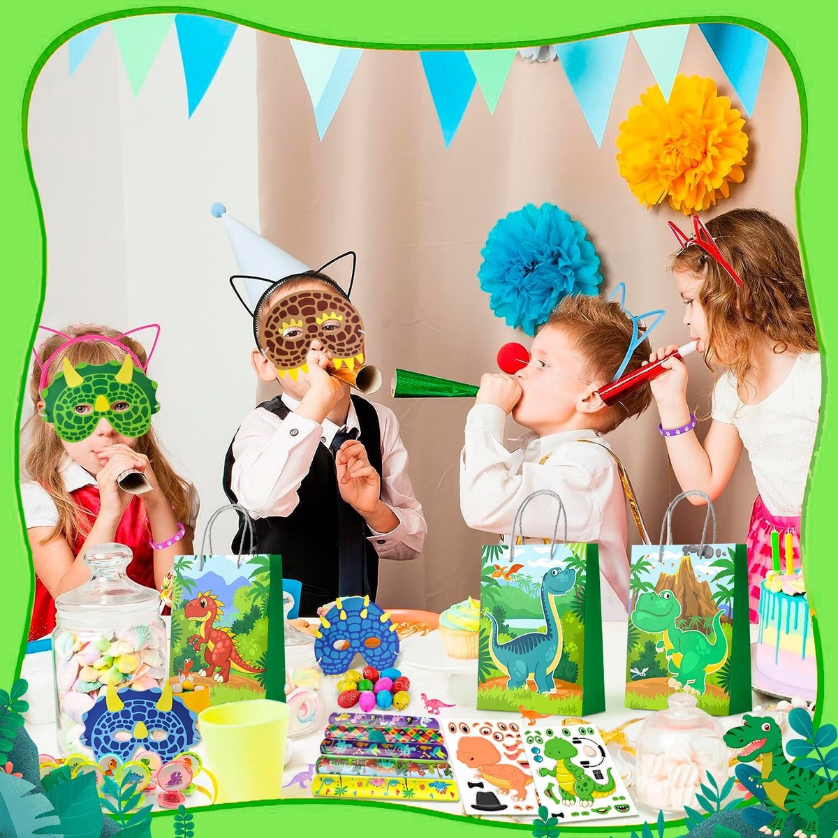 108 Pcs Dinosaur Party Favors - Dino Goodie Bags With Hatching Eggs, Masks & Toys For Kids