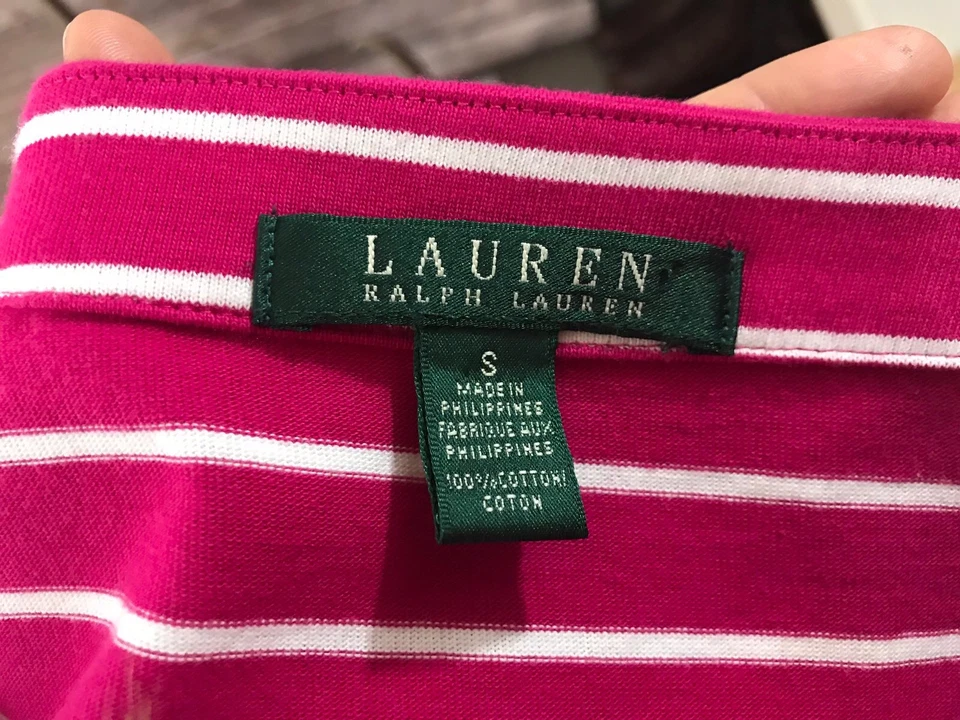 Vestido sin mangas Ralph Lauren rosa blanco náutico a rayas de encaje corbata talla S Foto 3 de 4