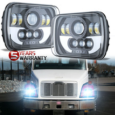 Pair Black 7x6" 5x7 LED Headlights Fit Freightliner FL50/60/70/80/112 MT35/45/55