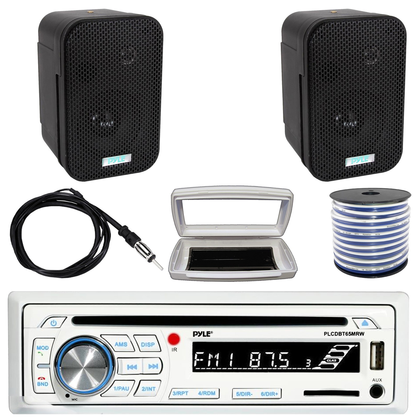 Pyle Single-DIN Marine CD Radio W/White Cover, 2x 3.5" Indoo