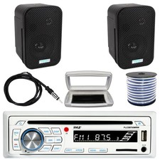 Pyle Single-DIN Marine CD Radio W/White Cover, 2x 3.5" Indoor/Outdoor Speakers