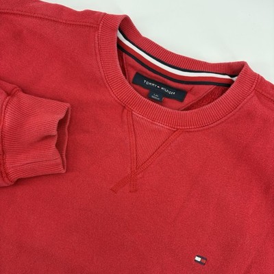 Tommy Jeans Mens Tommy Hilfiger Fleece Sweatshirt Red L Large Oversized 90 s Y2K