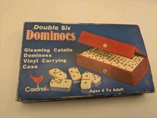 Vintage Cardinal Double Six Dominoes Set Red Case 28 Instructions Original Box