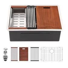 LORDEAR 27" Stainless 16-Gauge Single Bowl Undermount Workstation Kitchen Sink