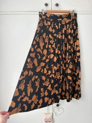 Funky Vintage 80s Mondi Designer Squirrel Novelty Print Floaty Full Skirt
