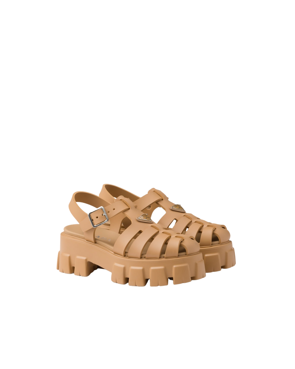 【値下げ】PRADA プレーントゥ　28cm相当　茶色　ガラスレザー系 PRADA Monolith $895 Barley Rubber Sandals New & Authentic | eBay