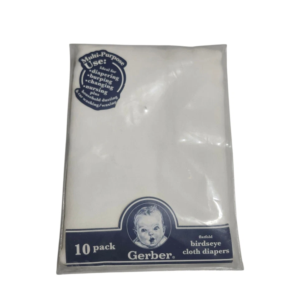 Paquete de 10 pañales de tela Gerber plegables planos ojo de pájaro multiusos algodón blanco Foto 2 de 3