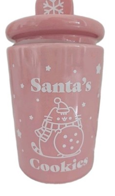 Pusheen Ceramic   SANTA'S COOKIES'' Cookie Treat Jar  Pink 24 Oz NEW winter