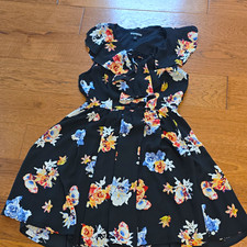 Express Black Floral Mini Dress V-Neck Short Sleeve Ruffle Tie Size 2