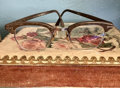 Vintage 40s-50s Shuron Gray/Brown 1/10 12K GF Horn Rim Bakelite 5 3/4 Eyeglasses